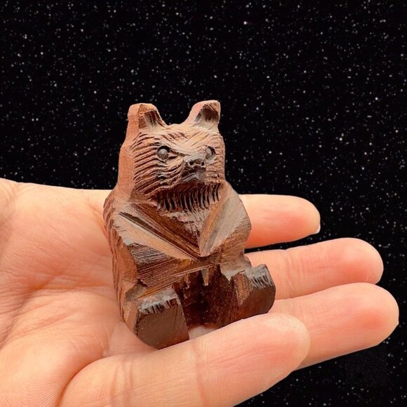 Primitive Hand Craved Mama Bear and Baby Hand Made Wooden Figure 1”T 2”T - Picture 2 of 10